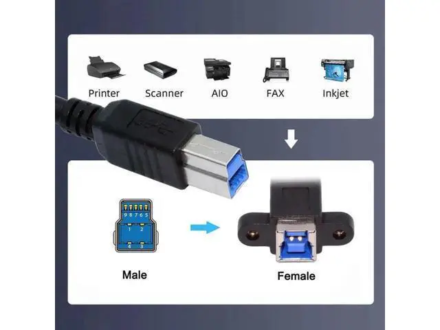 Alt view image 4 of 7 - 30cm USB 3.0 Type-B Male to Female Extension Cable, 5Gbps High Speed Cord for SSD, Hard Disk and Camera