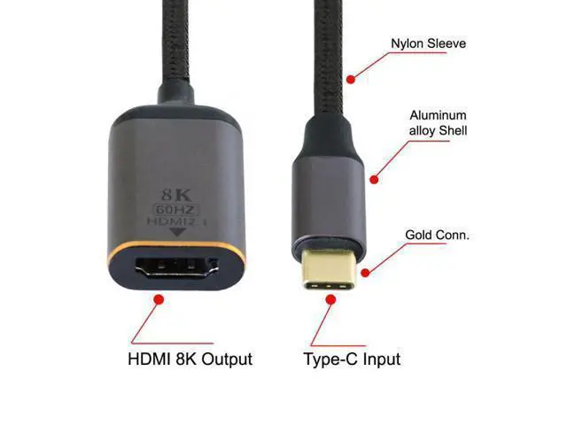 Alt view image 2 of 7 - CY USB4 USB-C Type-C Source to Female HDMI 2.0 Cable Display 8K 60HZ UHD 4K HDMI Male Monitor