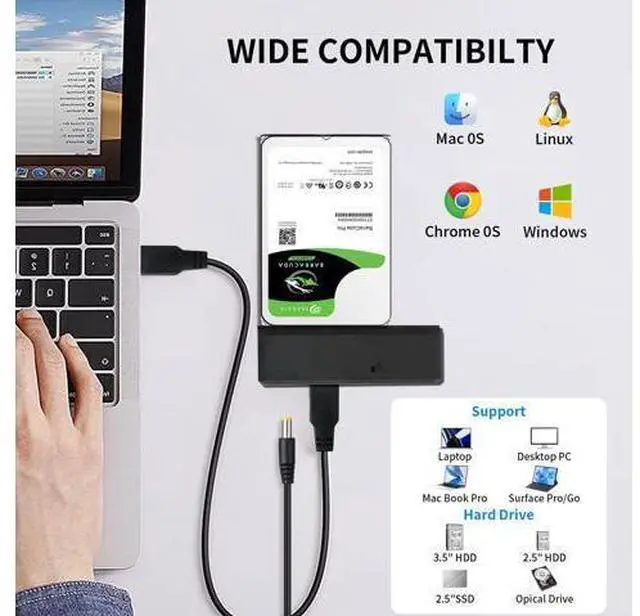 Alt view image 5 of 6 - SATA to USB Adapter for 2.5 3.5 Inch HDD/SSD Hard Drive Disk, Optical Drive, with 12V2A Power Adapter, 2-in-1 SATA to USB Adapter