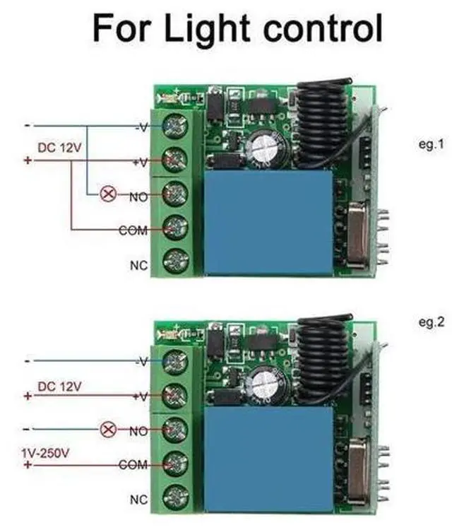 Main image of 4X DC 12V Single Channel Relay Module Universal Wireless Switch RF Relay Receiver + 2 CH Remote Controller