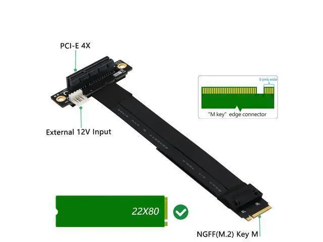 Alt view image 2 of 6 - Riser PCIe x4 3.0 Extension Cable PCI Express 4x To M.2 NVMe M Key 2230 2242 2260 2280 Riser Card Gen 3.0 Extender Cable 32G/bps