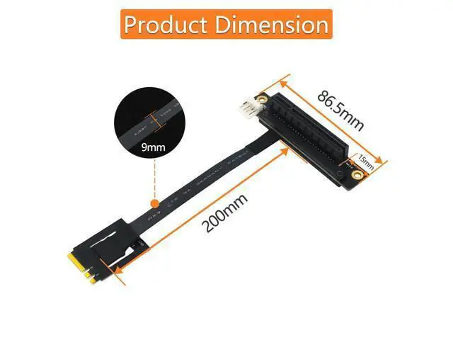 Alt view image 5 of 6 - PCIE Riser 270 degree M.2 NGFF Dual Key A-E To PCI-E 8X Adapter Cable Converter 4P FDD Power Connector for PCI-E Tester Extender