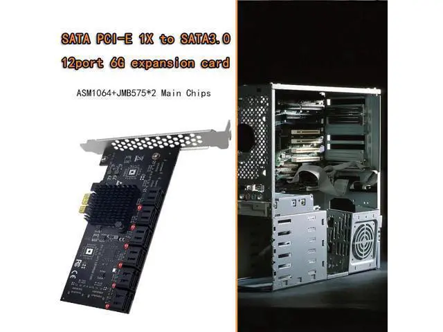 Alt view image 6 of 6 - PCIE SATA Adapter Card SATA Controller 12 Port SATA 3 PCI Express X1 Expansion Card Add on Cards Riser PCIE Card for Chia Mining