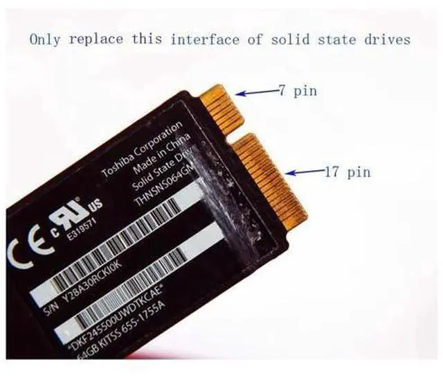 Alt view image 6 of 6 - 10 pieces 64GB 128GB 256GB 512GB M.2 NGFF SSD + Adapter Card Replace 2012 MacBook Air A1465 A1466 64G 128G 256G 512G SSD Adapter