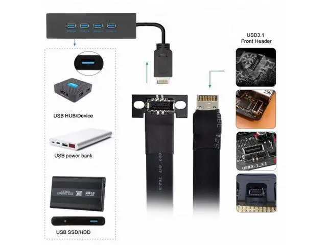 Alt view image 2 of 4 - CY Cable USB 3.2 Type-E IDC 20Pin Front Panel Header Male to Female Extension Cable 20Gbps