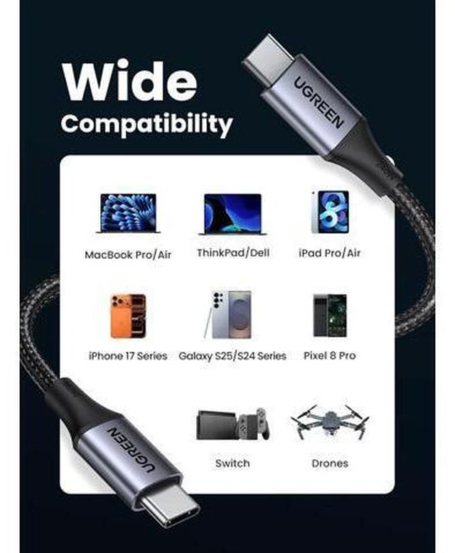 Alt view image 4 of 7 - 240W USB C to USB C Cable Fast Charging USB C Cable for iPhone 17 Pro Max/16 Galaxy S25/S24 MacBook Pro/Air iPad Pro/Air/Mini XPS 6.6FT