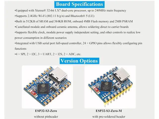Alt view image 3 of 5 - ESP32-S3 Mini Development Board, Based on ESP32-S3FH4R2 Dual-Core Processor, 240MHz Running Frequency, Support 2.4GHz Wi-Fi & Bluetooth 5, Onboard 4MB Flash Memory/2MB PSRAM-(3PCS)