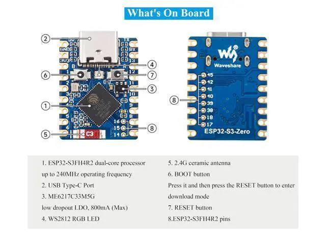 Alt view image 5 of 5 - ESP32-S3 Mini Development Board, Based on ESP32-S3FH4R2 Dual-Core Processor, 240MHz Running Frequency, Support 2.4GHz Wi-Fi & Bluetooth 5, Onboard 4MB Flash Memory/2MB PSRAM-(3PCS)