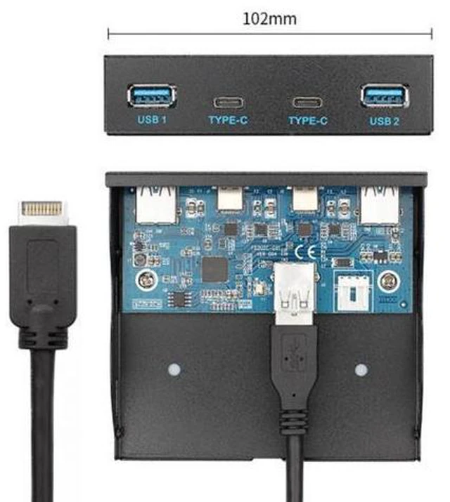 Alt view image 4 of 7 - CY USB 3.1 Front Panel Header to USB-C & USB 3.0 HUB 4 Ports Front Panel Motherboard Cable for 3.5" Floppy Bay UC-126