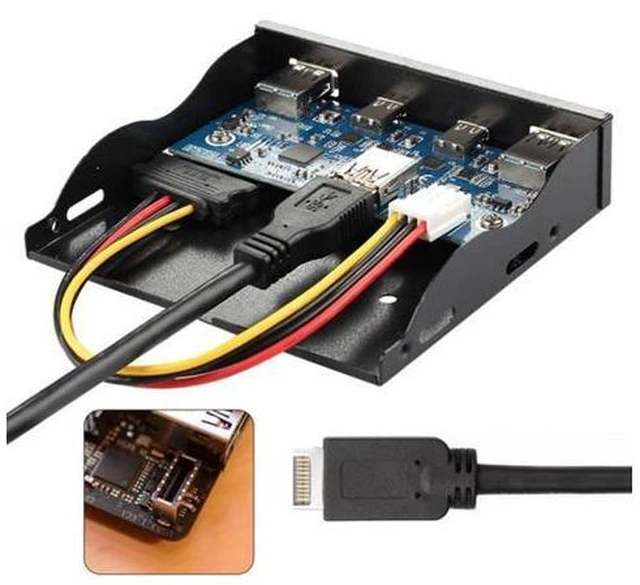Alt view image 5 of 7 - CY USB 3.1 Front Panel Header to USB-C & USB 3.0 HUB 4 Ports Front Panel Motherboard Cable for 3.5" Floppy Bay UC-126