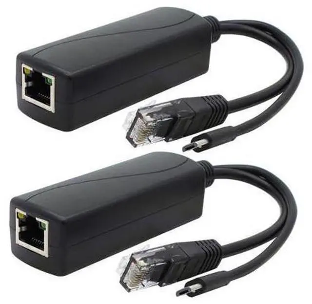 Main image of ANVISION 2-Pack Gigabit PoE Splitter, 48V to 5V 2.4A Micro USB Ethernet Adapter, Compatible with Raspberry Pi 3B+, IP Camera and More