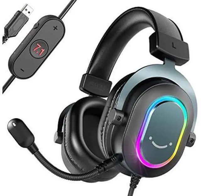 Main image of gaming headset for pc-wired headphones with microphone-7.1 surround sound computer usb headset for laptop, streaming headphones on ps4/ps5, with eq mode, rgb, soft ear pads - ampligame h6