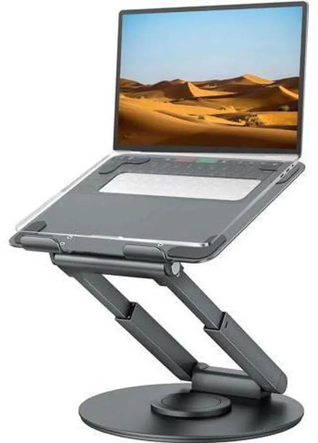 Main image of Telescopic Laptop Stand for Desk with 360° Swivel Base, Sit to Stand, Height Adjustable, Portable Riser Holder for Good Posture, Compatible with MacBook Pro, All Laptops 10-17"-Gray