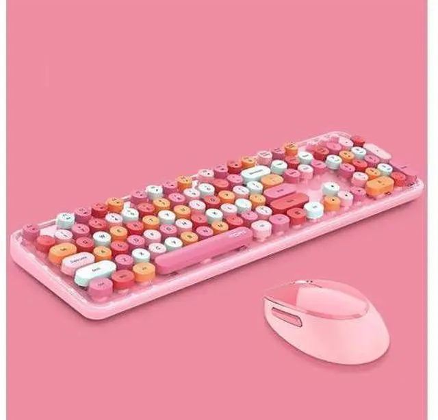 Main image of Mofii Sweet Wireless Keyboard And Mouse Set Girls Punk Keyboard Office Set, Colour: Pink Mixed