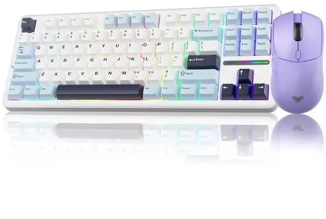 Main image of Wireless Keyboard and Mouse Combo, F87 Mechanical Keyboard+SC580X Wireless Gaming Mouse Light Purple