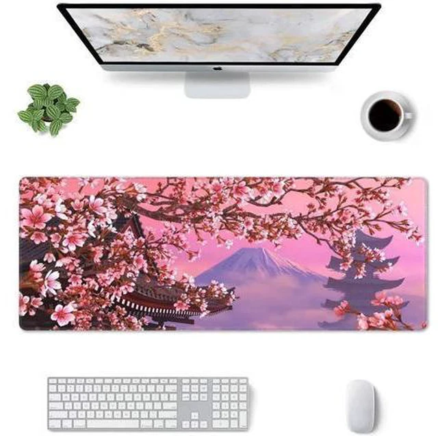 Main image of XXL Sakura Desk Mouse Pad Large Cute Gaming Keyboard Mat Anime Extended Mousepad for Office Company 31.5 X 11.8 Inch, Pink