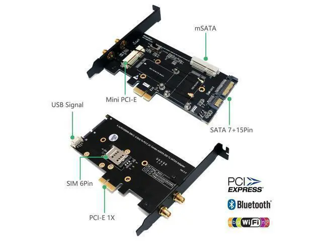 Alt view image 3 of 6 - PCI-E WiFi Adapter Mini PCI-E to PCI-E Network Card mSATA SSD to SATA 2.5 Adapter with SIM Card Slot for 3G/4G/LTE Wi Fi Adapter