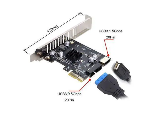 Alt view image 2 of 5 - ChenYang USB 3.0 20Pin USB 3.1 Gen 1 Type-E Front Panel Socket to PCI-E 1X PCI Express Expansion Card Adapter