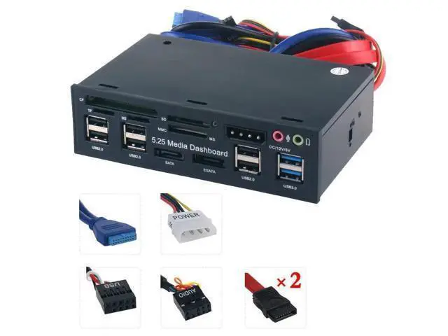 Alt view image 7 of 7 - 5.25 Inch PC Media Dashboard Front Panel Audio With SATA eSATA 2 x USB 3.0 And 6 x USB 2.0 Hub TF MMC M2 CF MS Card Reader