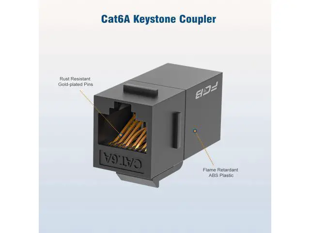 Alt view image 6 of 7 - 10 Gbps CAT6A RJ45 Keystone Coupler 25-Pack, CAT6A Keystone Jack, Ethernet Coupler Female to Female UTP for Cat6a/Cat6/Cat5e/Cat5, Black