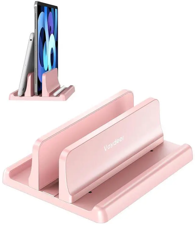 Main image of Vertical Laptop Stand Holder Plastic Adjustable Desktop Notebook Dock Space-Saving 3 in 1 for All MacBook Pro Air, Mac, HP, Dell, Microsoft Surface, Lenovo, up to 17.3 inches (Pink)