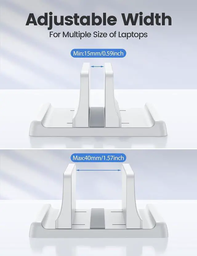 Alt view image 7 of 7 - Vertical Laptop Stand Holder Plastic Adjustable Desktop Notebook Dock Space-Saving 3 in 1 for All MacBook Pro Air, Mac, HP, Dell, Microsoft Surface, Lenovo, up to 17.3 inches (White)