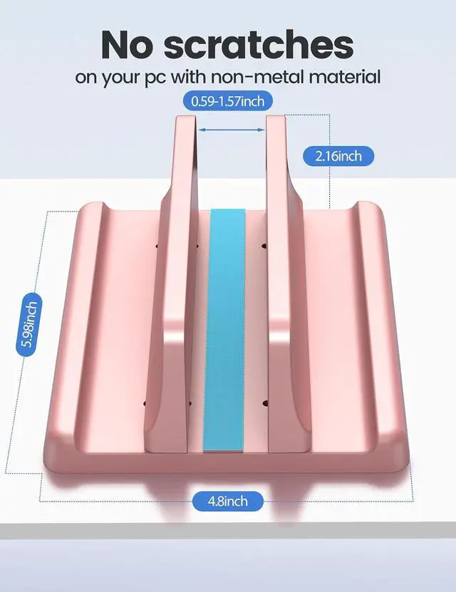 Alt view image 4 of 7 - Vertical Laptop Stand Holder Plastic Adjustable Desktop Notebook Dock Space-Saving 3 in 1 for All MacBook Pro Air, Mac, HP, Dell, Microsoft Surface, Lenovo, up to 17.3 inches (Pink)