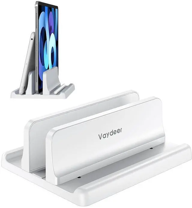 Main image of Vertical Laptop Stand Holder Plastic Adjustable Desktop Notebook Dock Space-Saving 3 in 1 for All MacBook Pro Air, Mac, HP, Dell, Microsoft Surface, Lenovo, up to 17.3 inches (White)