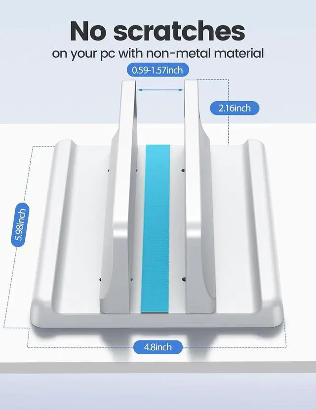 Alt view image 4 of 7 - Vertical Laptop Stand Holder Plastic Adjustable Desktop Notebook Dock Space-Saving 3 in 1 for All MacBook Pro Air, Mac, HP, Dell, Microsoft Surface, Lenovo, up to 17.3 inches (White)