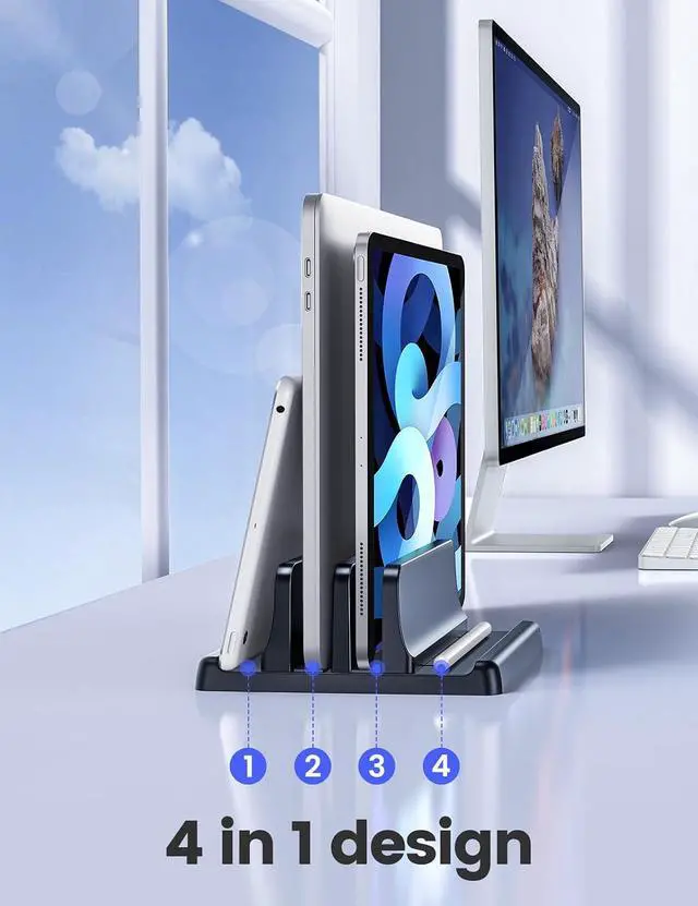 Alt view image 3 of 7 - Vertical Laptop Stand for Desk,Dual Slots Plastic Laptop Holder with Space Saving 4-in-1 Design,Adjustable Laptop Organizer Storage Supports for MacBook,Mac,HP,Dell,Microsoft Surface,Lenovo