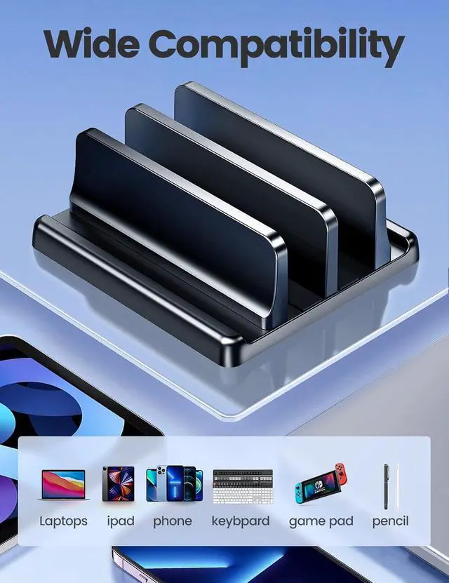 Alt view image 6 of 7 - Vertical Laptop Stand for Desk,Dual Slots Plastic Laptop Holder with Space Saving 4-in-1 Design,Adjustable Laptop Organizer Storage Supports for MacBook,Mac,HP,Dell,Microsoft Surface,Lenovo