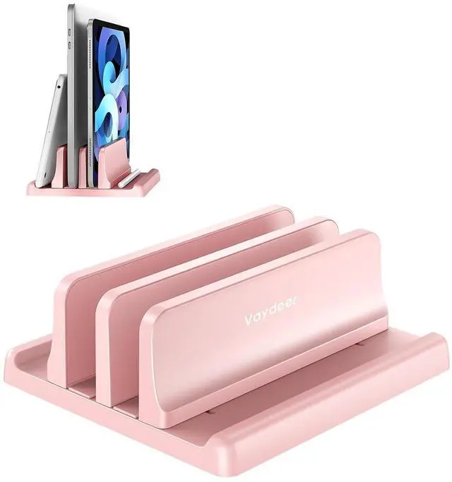 Main image of Vertical Laptop Stand for Desk, Dual Slots Plastic Laptop Holder with Space Saving 4-in-1 Design, Adjustable Laptop Stand Supports MacBook, Chromebook, Surface, Dell (Pink)