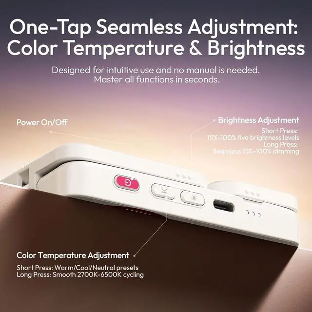 Alt view image 7 of 7 - GL01 Magnetic Selfie Light for Phone Top & Bottom Dual LED Fill Lights with Extendable Rod Dimmable 2500K-6500K Portable Video Vlog Light for iPhone 17 Pro Size & Below Not for Pro Max White