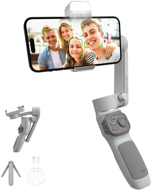 Main image of Smooth Q3, 3-Axis Gimbal Stabilizer for Smartphone with Fill Light and Tripod, Auto Inception Dolly-Zoom Time-Lapse, Portable and Foldable, Gesture Control, Android and iPhone Gimbal