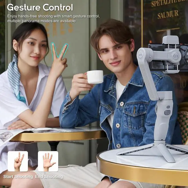 Alt view image 3 of 7 - Smooth Q3, 3-Axis Gimbal Stabilizer for Smartphone with Fill Light and Tripod, Auto Inception Dolly-Zoom Time-Lapse, Portable and Foldable, Gesture Control, Android and iPhone Gimbal