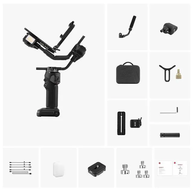 Alt view image 3 of 7 - Crane 4 Combo, 3-Axis Gimbal Stabilizer for DSLR and Mirrorless Camera, Nikon Sony Panasonic Canon Fujifilm BMPCC 6K, Fill Light, PD Fast Charge