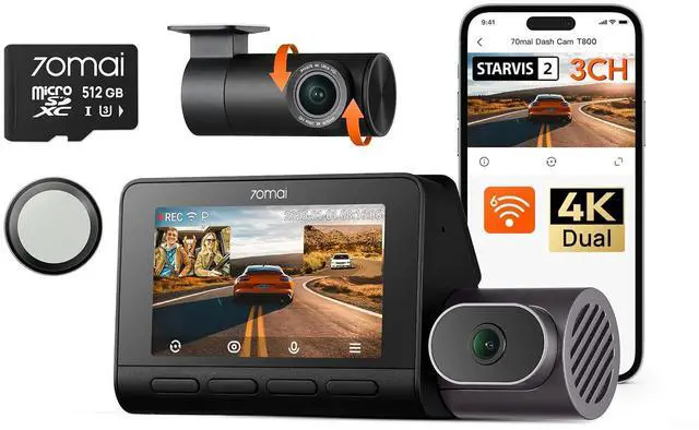 Main image of 4K T800 3 Channel Dash Cam, Dash Cam Front and Rear Inside(2160P+2160P+1080P), STARVIS 2 IMX678, HDR Night Vision, Dash Camera for Cars with 512GB Card, WiFi 6, 4G LTE