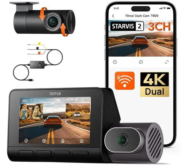 Main image of 4K T800 3 Channel Dash Cam, Dash Cam Front and Rear Inside(2160P+2160P+1080P), STARVIS 2 IMX678, HDR Night Vision, Dash Camera for Cars with 512GB Card