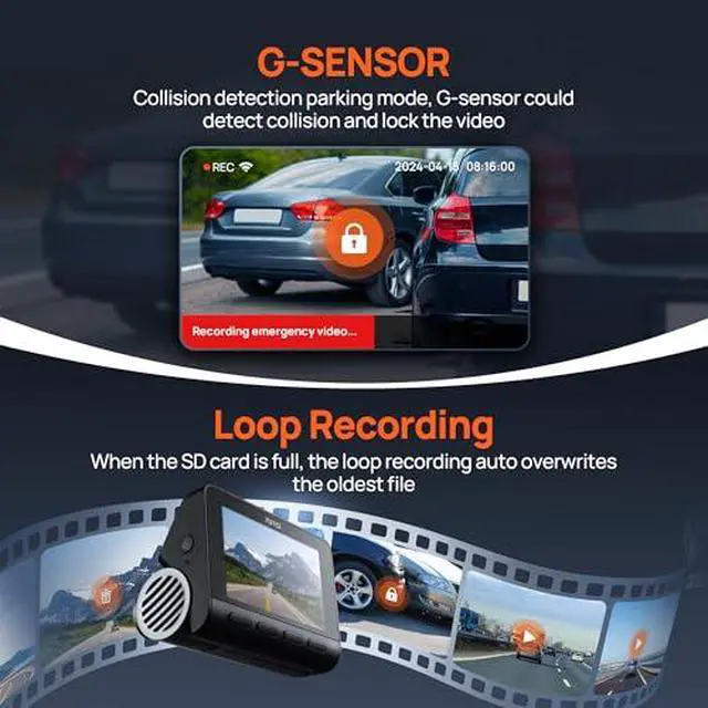 Alt view image 7 of 7 - Dash Cam Front and Rear with Sony IMX415, Built in GPS, Super Night Vision, 3'' IPS LCD, 24H Parking Mode, ADAS, Loop Recording