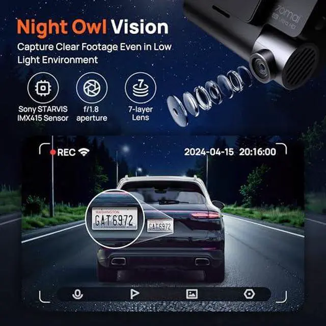 Alt view image 4 of 7 - Dash Cam Front and Rear with Sony IMX415, Built in GPS, Super Night Vision, 3'' IPS LCD, 24H Parking Mode, ADAS, Loop Recording