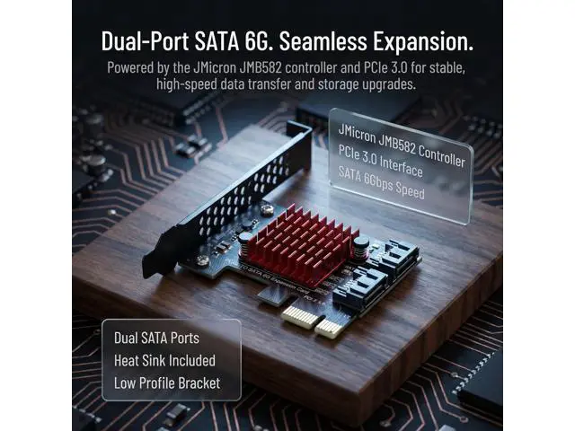 Alt view image 4 of 7 - PCIE SATA 3.0 Controller Card 2 Ports,6 Gbit/s PCIE SATA Expansion Card,PCI-E 3.0 GEN3 JMicron + JMB582 Chip