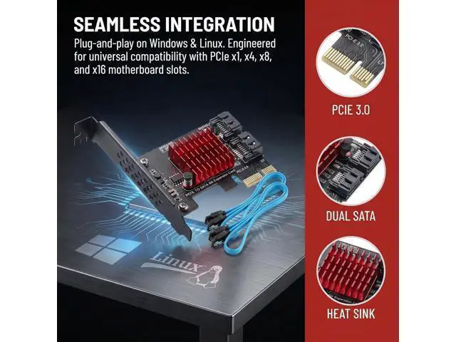 Alt view image 2 of 7 - PCIE SATA 3.0 Controller Card 2 Ports,6 Gbit/s PCIE SATA Expansion Card,PCI-E 3.0 GEN3 JMicron + JMB582 Chip