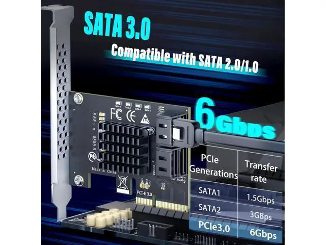 Alt view image 2 of 7 - 4-Port SATA Expansion Card (PCIe 3.0 x4 to 6Gbps SATA Card), Supports OS Boot, Compatible with Windows/Mac/Linux/NAS