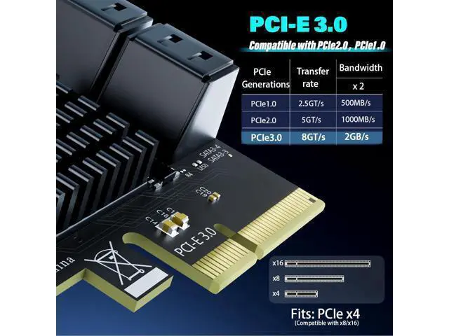 Alt view image 3 of 7 - 4-Port SATA Expansion Card (PCIe 3.0 x4 to 6Gbps SATA Card), Supports OS Boot, Compatible with Windows/Mac/Linux/NAS