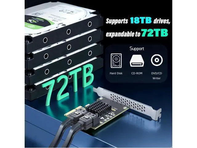 Alt view image 4 of 7 - 4-Port SATA Expansion Card (PCIe 3.0 x4 to 6Gbps SATA Card), Supports OS Boot, Compatible with Windows/Mac/Linux/NAS