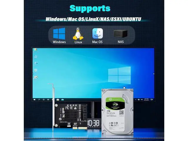 Alt view image 6 of 7 - 4-Port SATA Expansion Card (PCIe 3.0 x4 to 6Gbps SATA Card), Supports OS Boot, Compatible with Windows/Mac/Linux/NAS