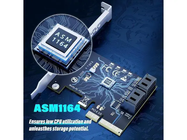 Alt view image 5 of 7 - 4-Port SATA Expansion Card (PCIe 3.0 x4 to 6Gbps SATA Card), Supports OS Boot, Compatible with Windows/Mac/Linux/NAS