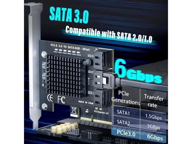 Alt view image 2 of 7 - 6-Port SATA Expansion Card (PCIe 3.0 x4 to 6Gbps SATA Card), Compatible with Windows/Mac/Linux/NAS (6 Port-PCIE X4)