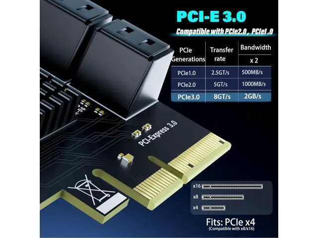 Alt view image 3 of 7 - 6-Port SATA Expansion Card (PCIe 3.0 x4 to 6Gbps SATA Card), Compatible with Windows/Mac/Linux/NAS (6 Port-PCIE X4)