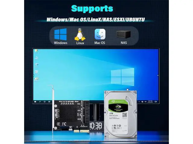Alt view image 6 of 7 - 6-Port SATA Expansion Card (PCIe 3.0 x4 to 6Gbps SATA Card), Compatible with Windows/Mac/Linux/NAS (6 Port-PCIE X4)
